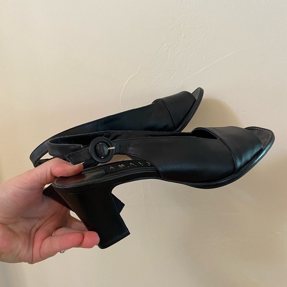 AMALFI ITALY SLING BACK SQUARE TOE BLACK LEATHER VINTAGE HEELS SIZE 8.5 AA - Picture 6 of 8